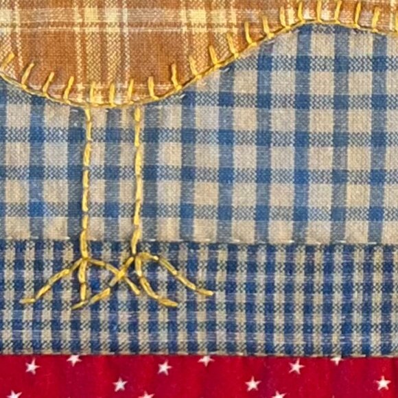 Hand Stitched Folk Art CHICKEN & USA FLAG Patchwork Appliqué Quilt Wall Hanging - Picture 7 of 10